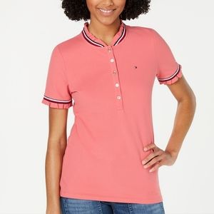 "SALE" Tommy Hilfiger Ruffled Striped-Trim  Top